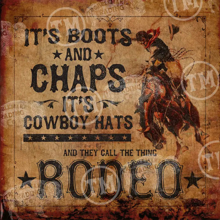 Vintage-style poster with cowboy graphic and text on a brown background