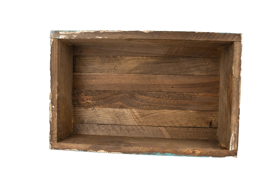 Wooden crate with a rustic appearance on a white background