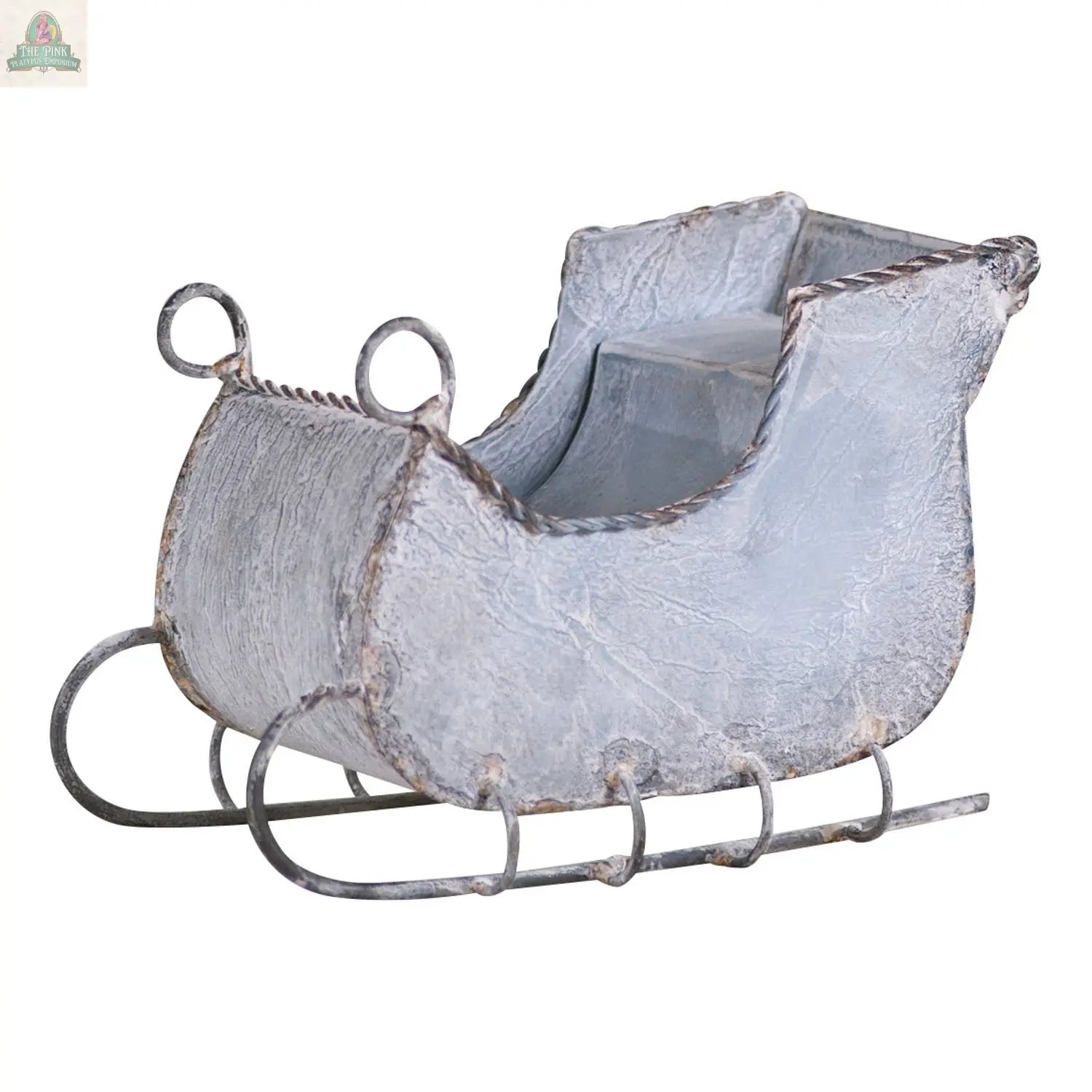 7-Inch Tin Sleigh in Rustic White Wash Irvin's Tinware