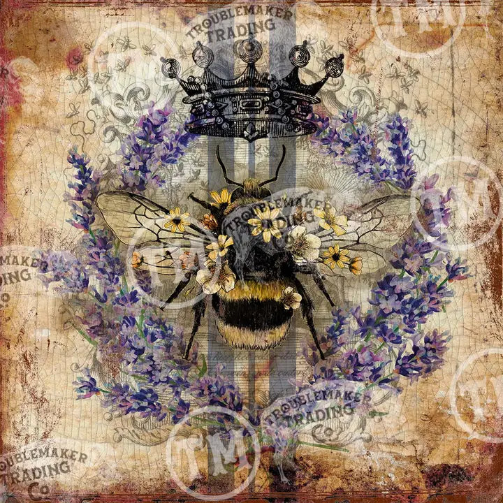 Decorative image with bees and flowers on a textured background