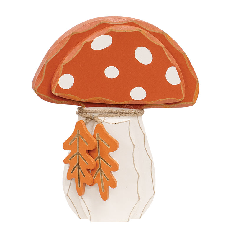 Distressed Wooden Mushroom with Leaves | Fall Mushroom Decor