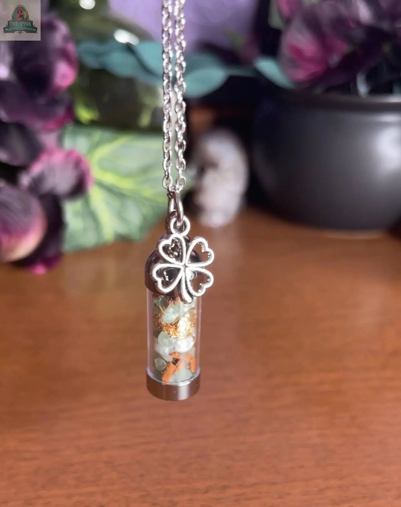 Abundance Spell Jar Amulet Necklace, Witchy Crystal Jewelry Moondust and Raven