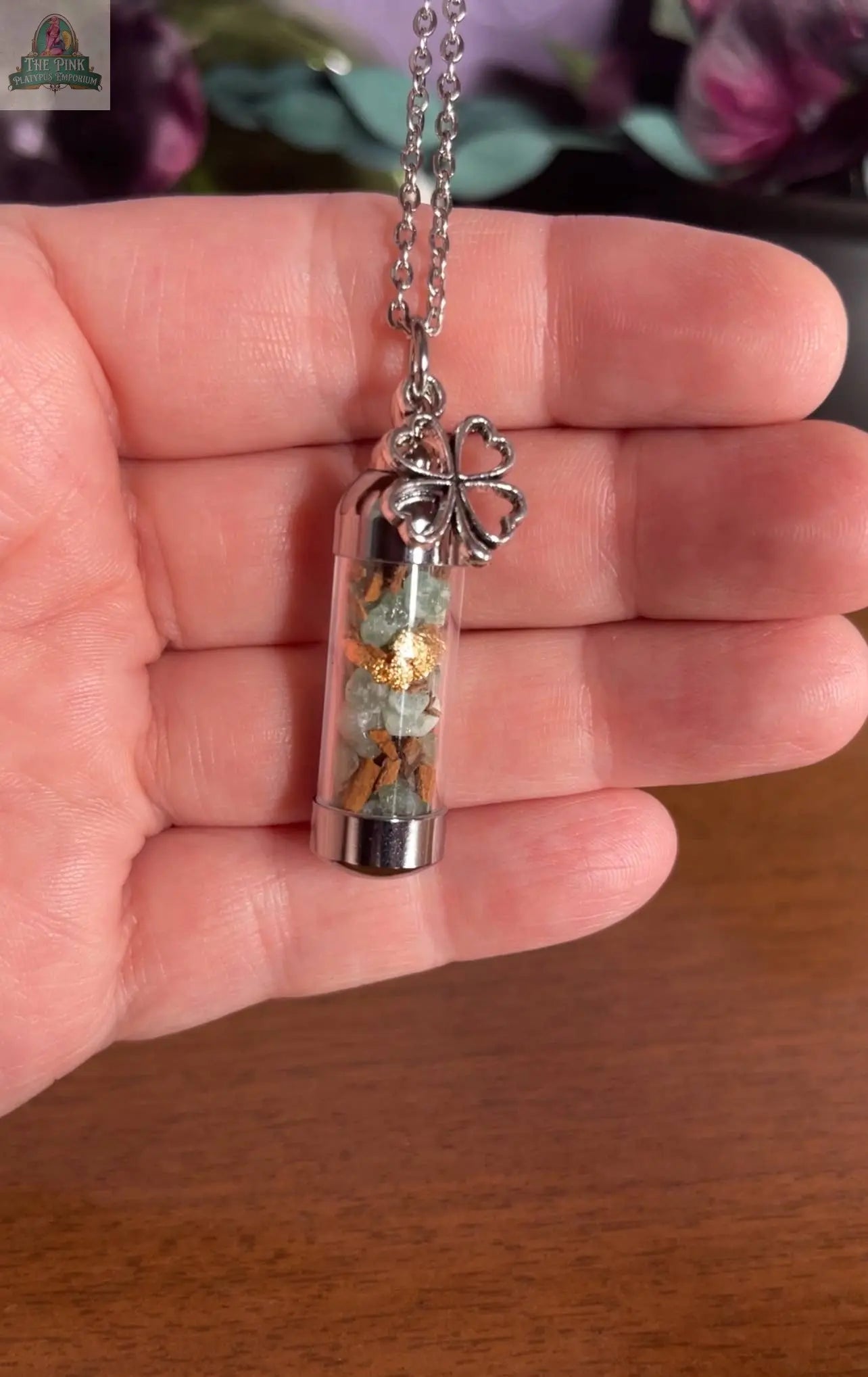 Abundance Spell Jar Amulet Necklace, Witchy Crystal Jewelry Moondust and Raven