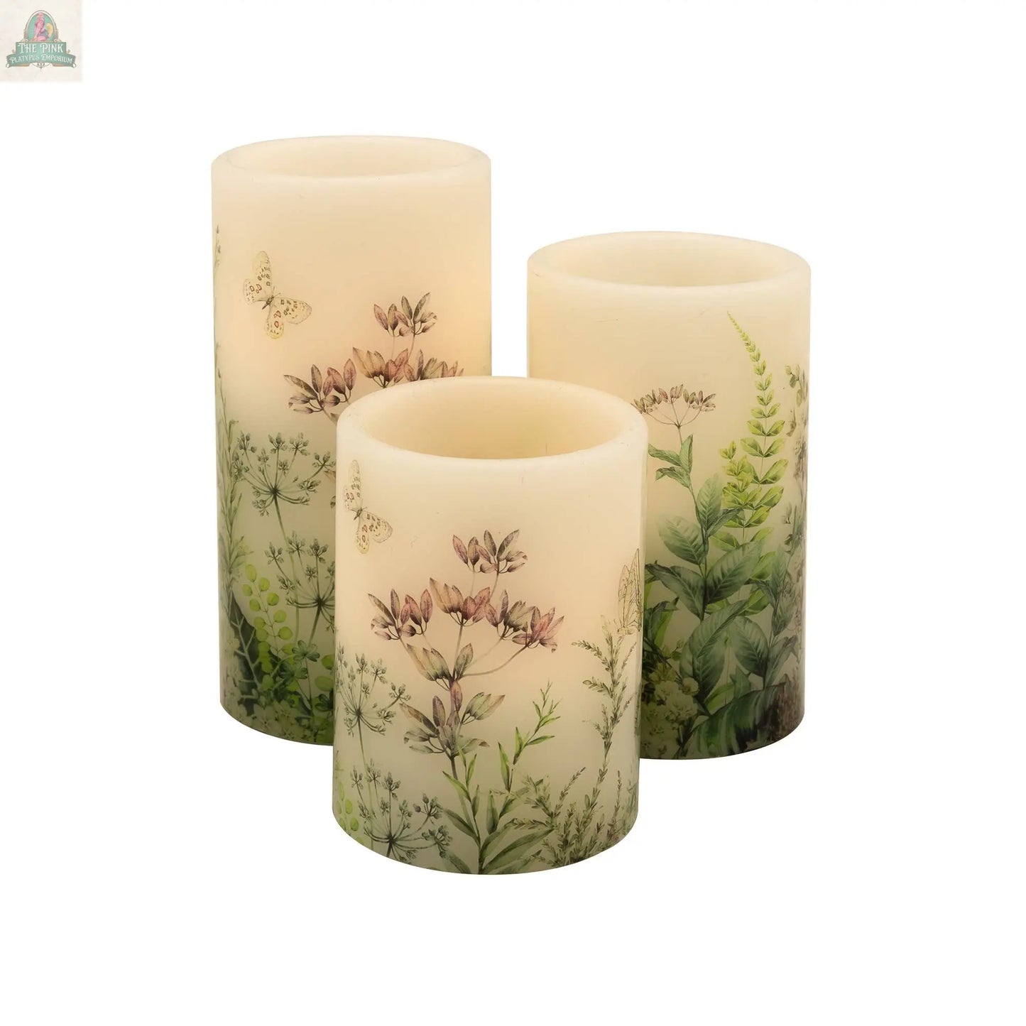 Battery Operated Wax Candles with Floral Design - Set of 3 LumaBase