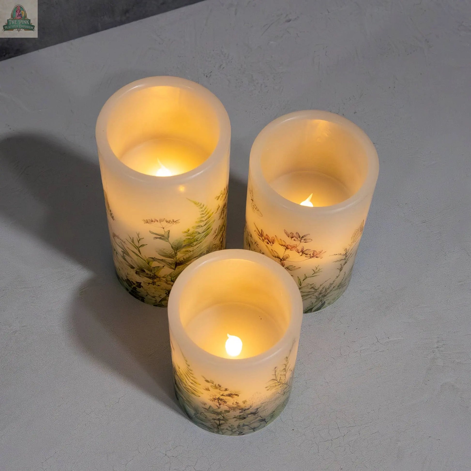 Battery Operated Wax Candles with Floral Design - Set of 3 LumaBase