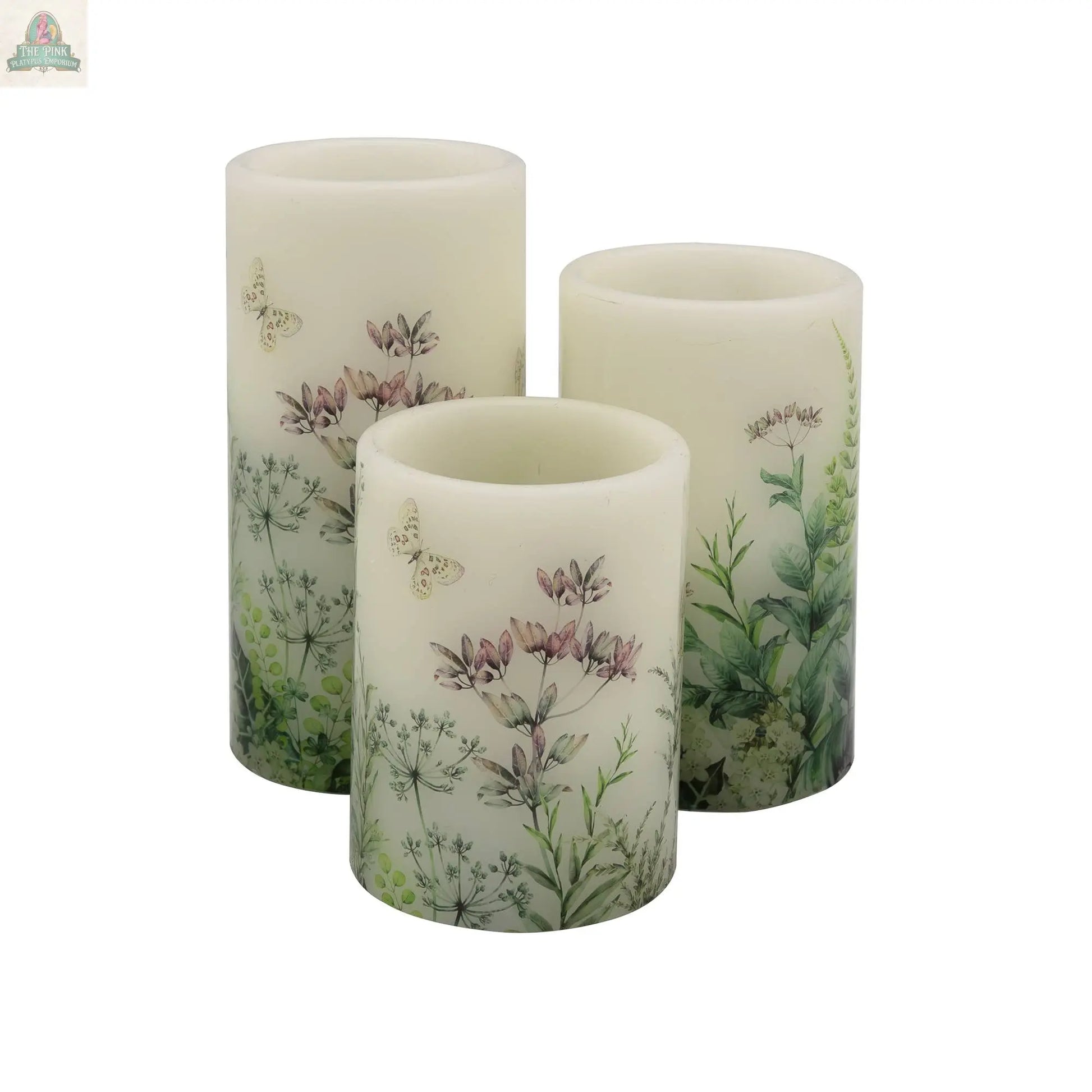 Battery Operated Wax Candles with Floral Design - Set of 3 LumaBase