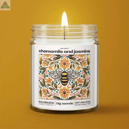 "Bee Happy" Chamomile and Jasmine -  Luxury Soy Candle Big Moods