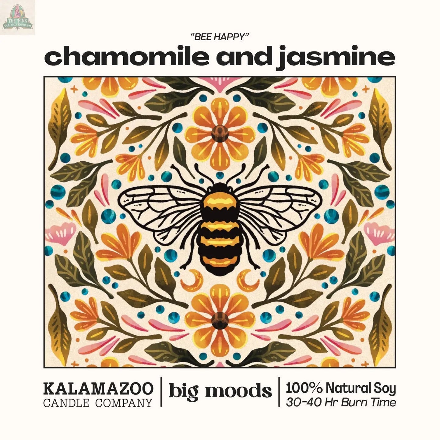 "Bee Happy" Chamomile and Jasmine -  Luxury Soy Candle Big Moods
