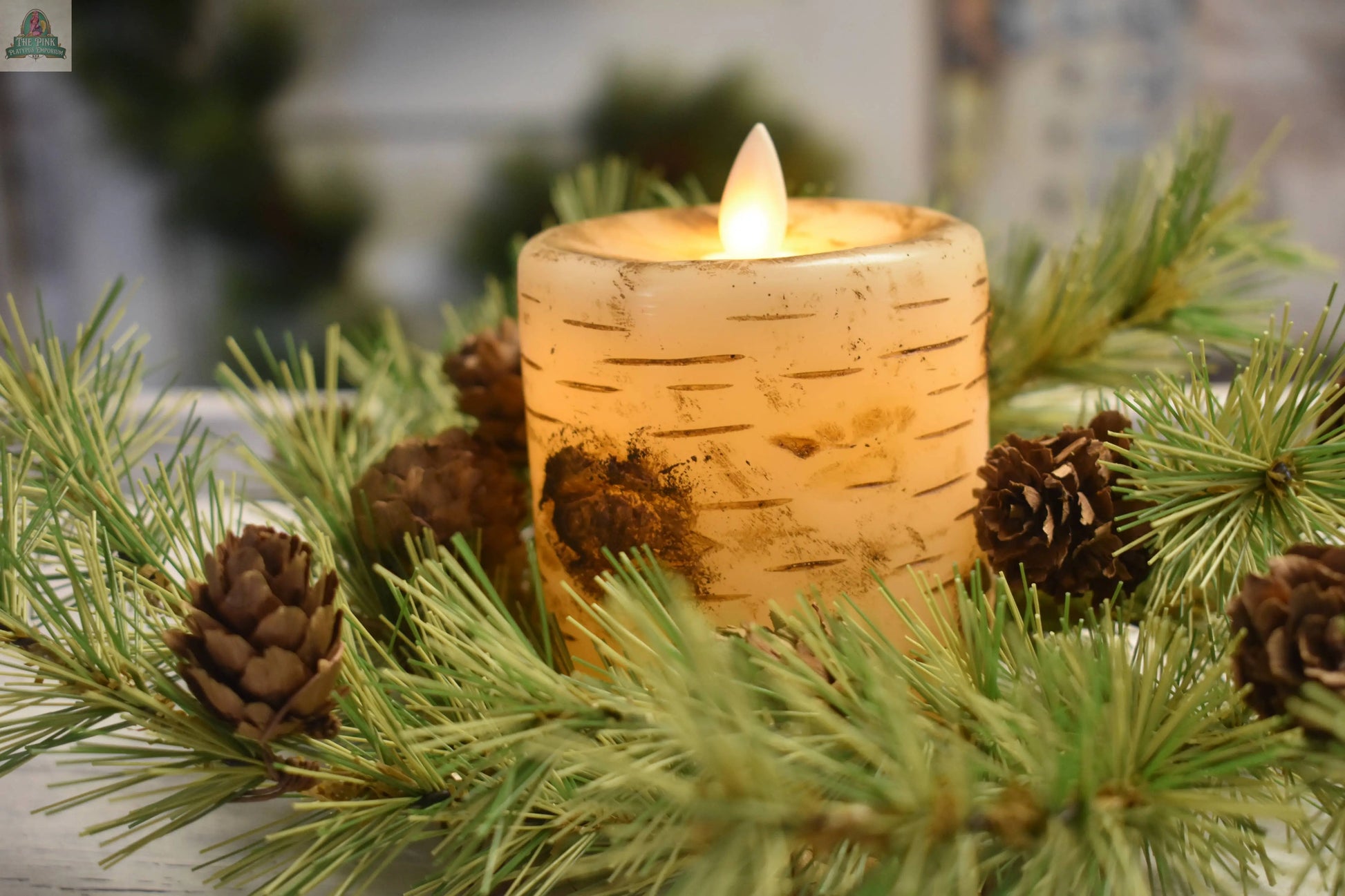 Birch Pillar Candle Moving Flame 3x4in Wholesale Home Decor