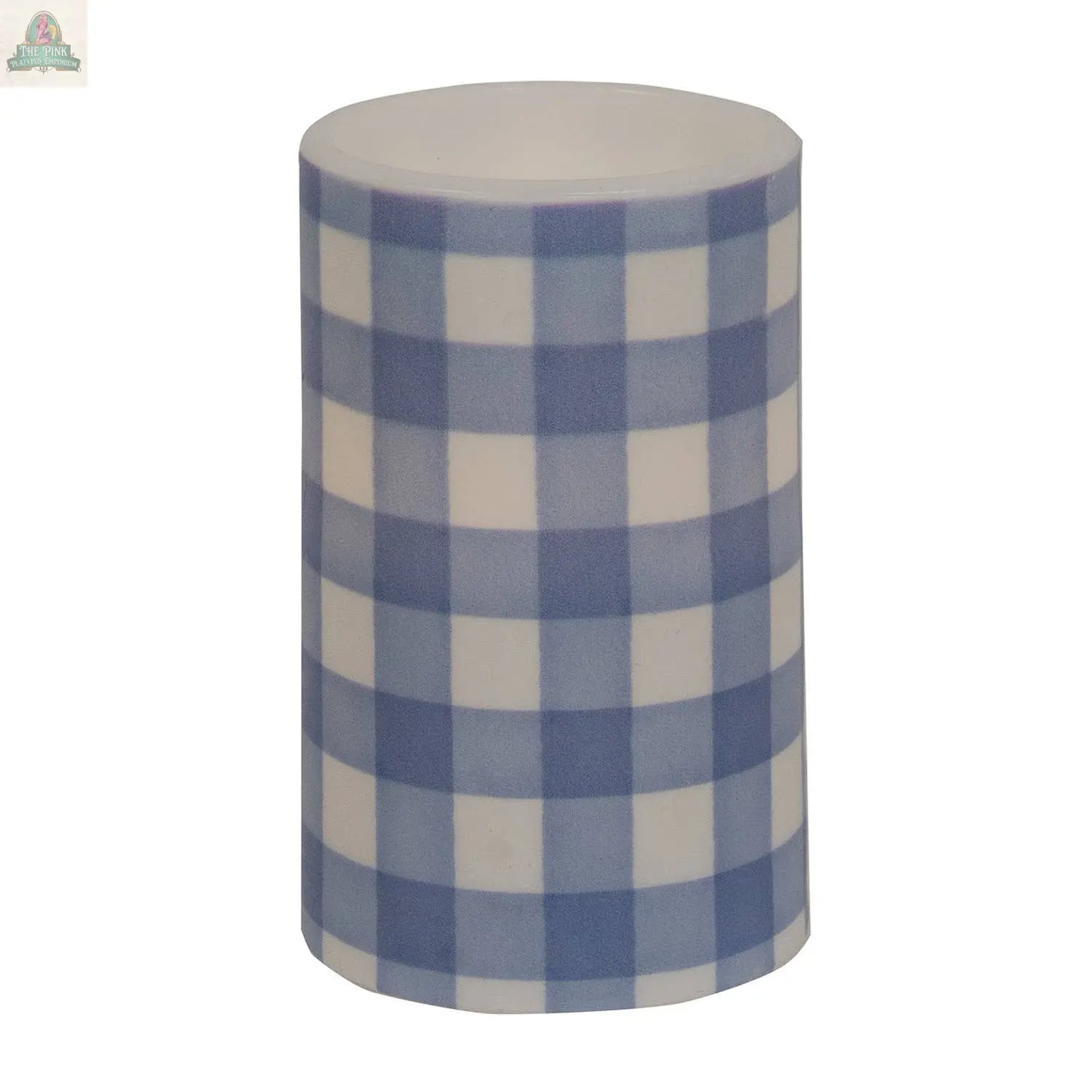 Blue Gingham Check Timer Pillar, 3"x5" Col House Designs