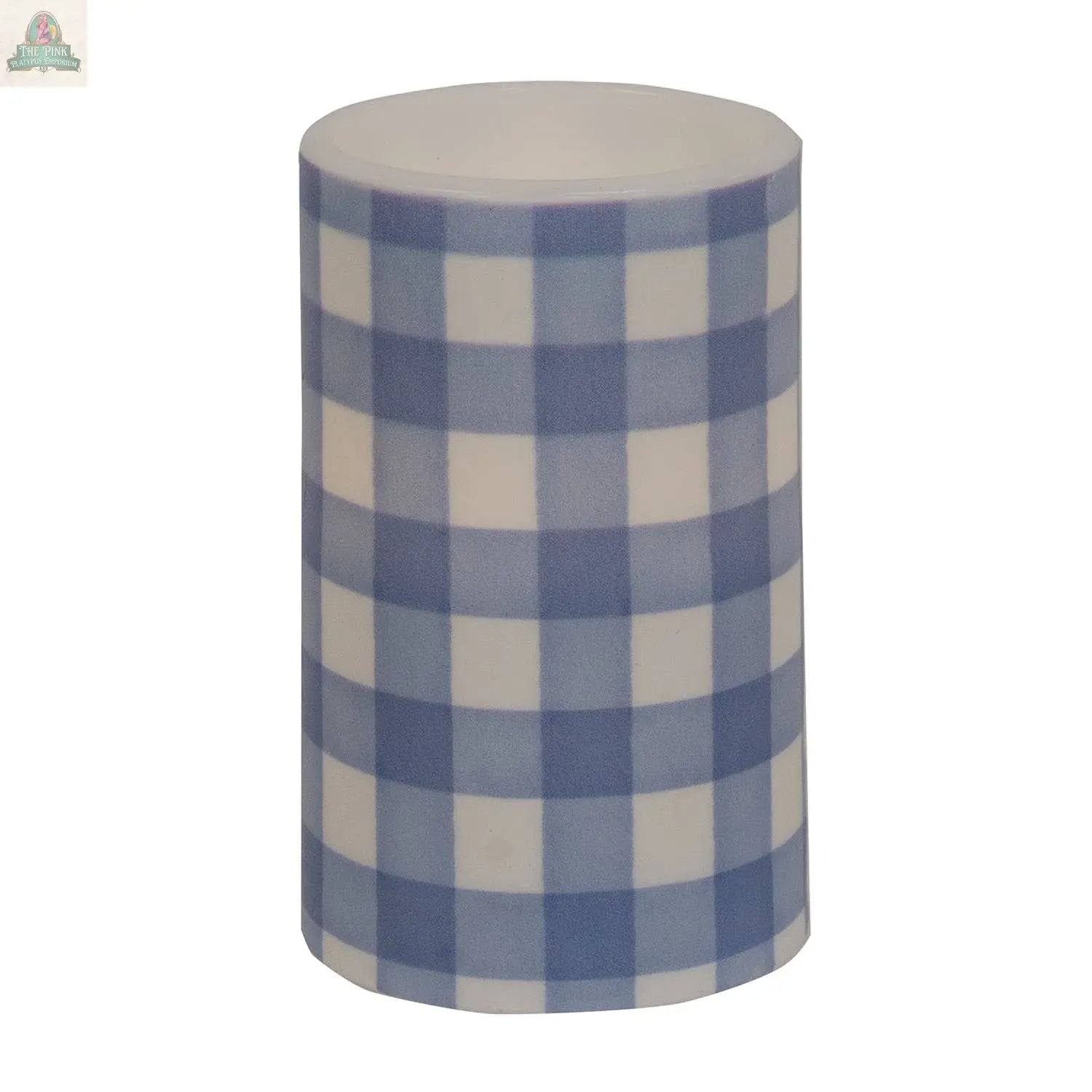 Blue Gingham Check Timer Pillar, 3"x5" Col House Designs