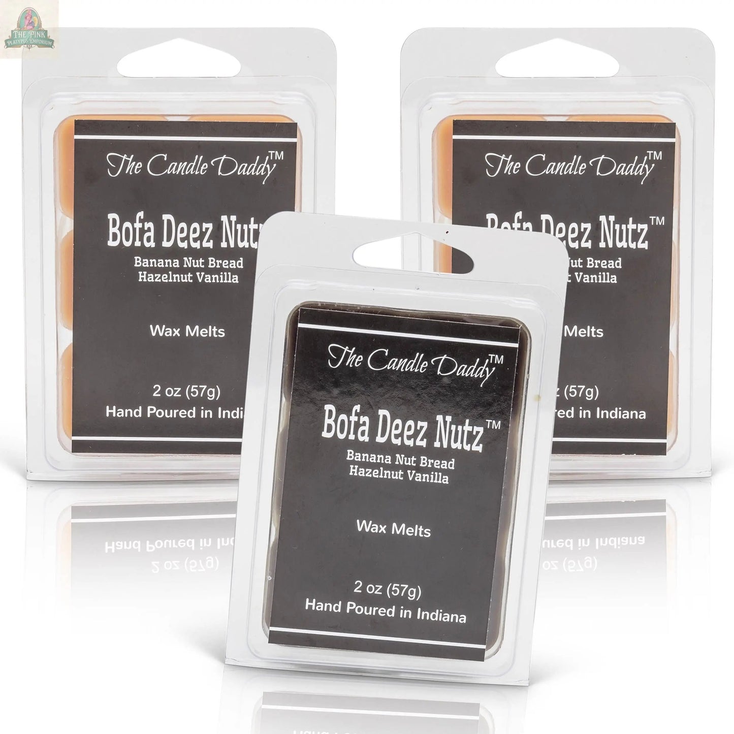 A pack of Bofa Deez Nutz Wax Melts in Banana Nut Bread scent is displayed, with the package leaning forward in the front.