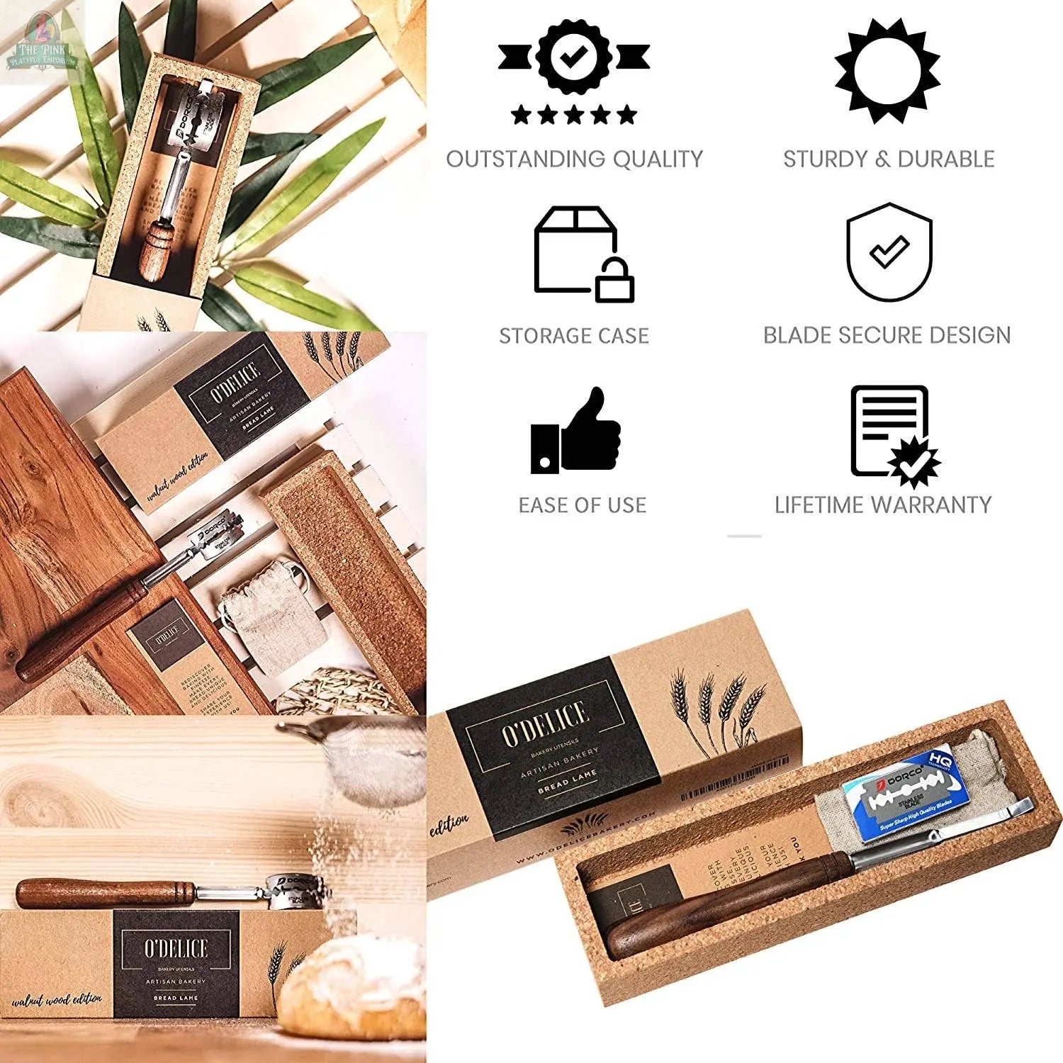 Bread Lame Handcrafted in Walnut Wood With Storage & Blades O'Delice Bakery
