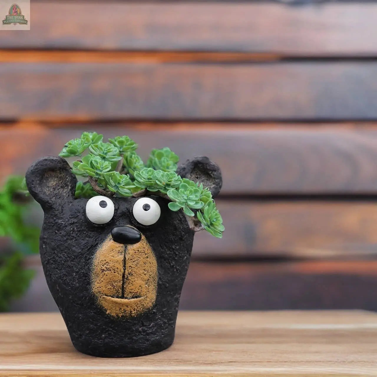 Bruno the Black Bear Head Blobhouse Planter by Blob House Planters features an adorable bear face, perfect as a succulent planter.