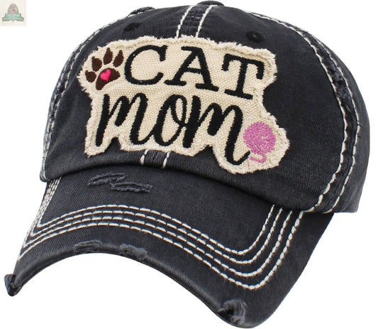 CAT MOM Washed Vintage Ball Cap: BLK KBETHOS