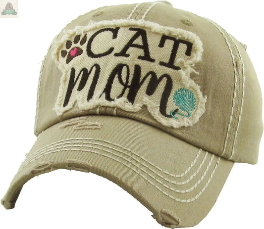 CAT MOM Washed Vintage Ball Cap: KHK KBETHOS