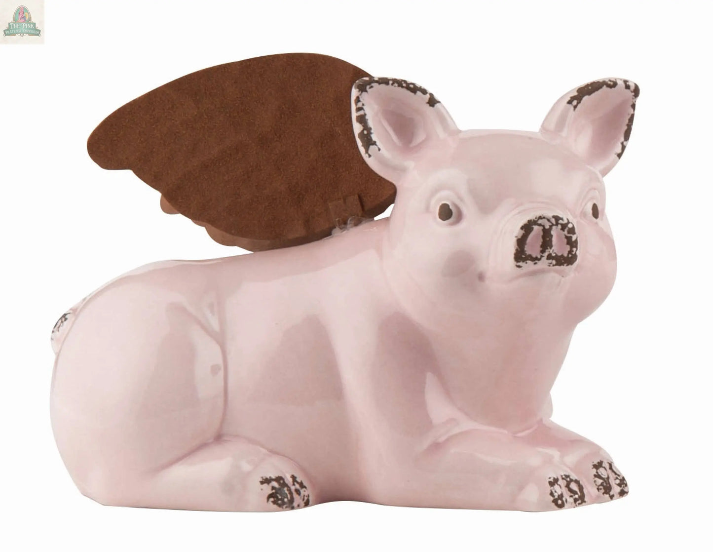 CLOSEOUT Medium Left Facing Pig With Wings Figurine Set 2 Pink Platypus Emporium