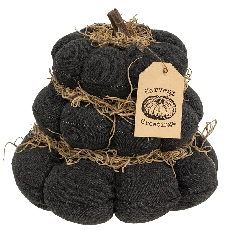 Charcoal Gray Stuffed Pumpkin Stack | Harvest Fall Decor