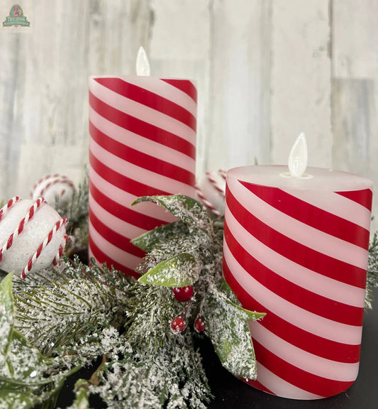 Candy Cane Moving Flame LED Candle 3x4in Wholesale Home Decor