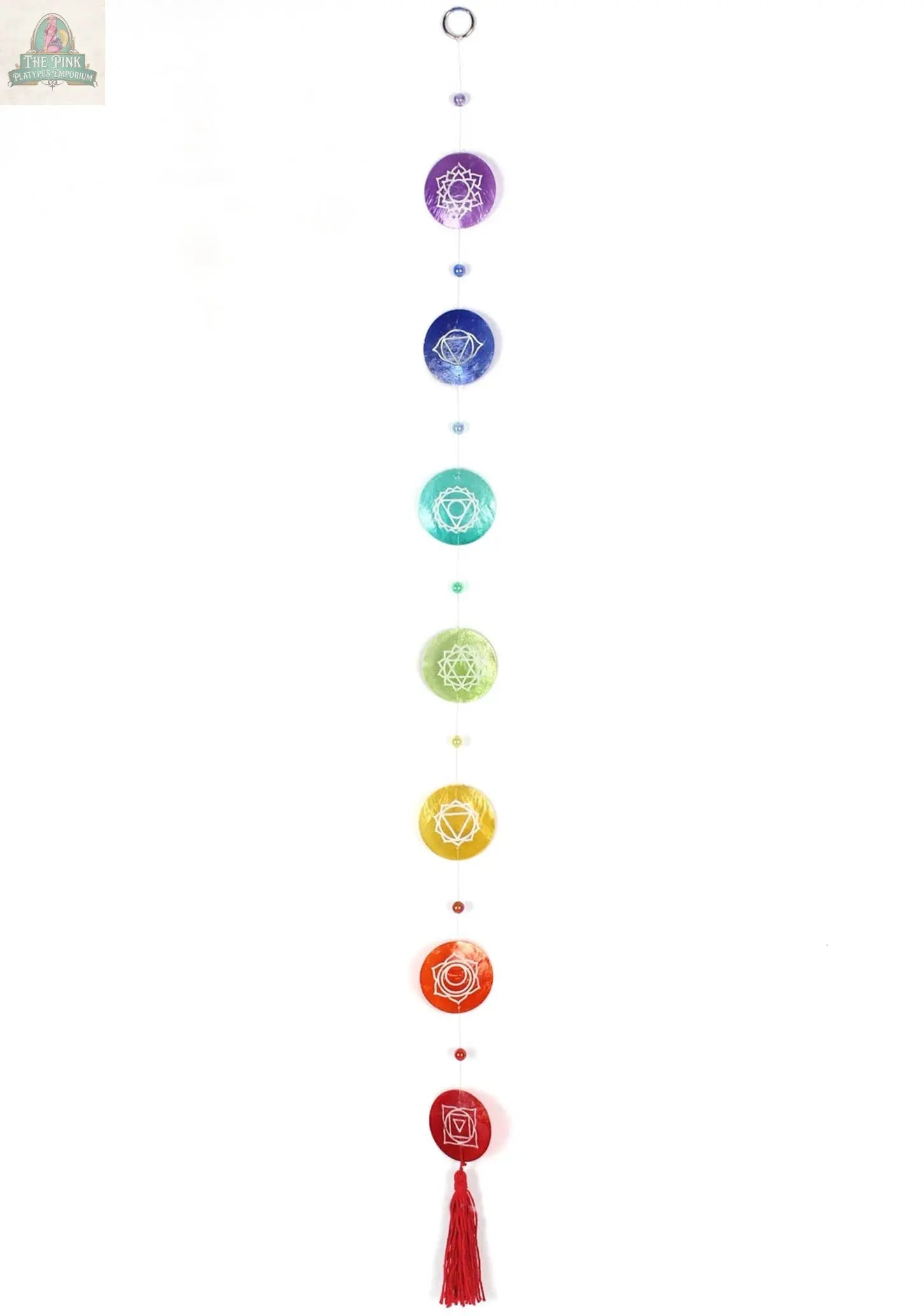 Capiz Shell String With Chakra Symbols Namaste