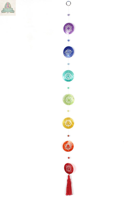 Capiz Shell String With Chakra Symbols Namaste