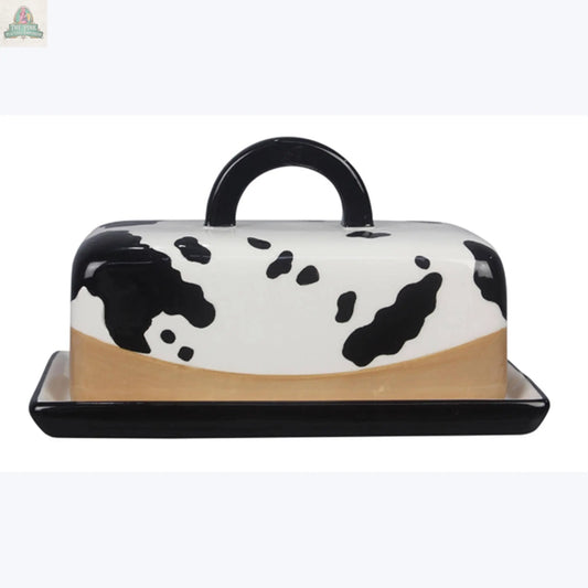 Ceramic Country Black and White Butter Dish  (SKU#: 12068) Pink Platypus Emporium
