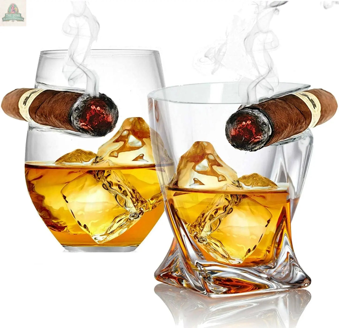 Cigar Whiskey Glass - Twist & Rounded Whiskey Glass 2 Pk Pink Platypus Emporium