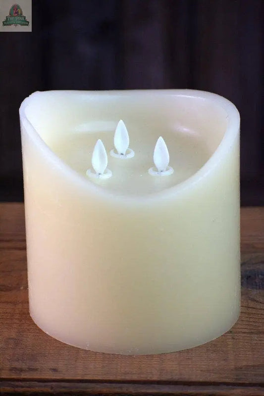 Cream Non Drip Moving Flame 3 Wick LED Candle 6in by 6in Wholesale Home Decor