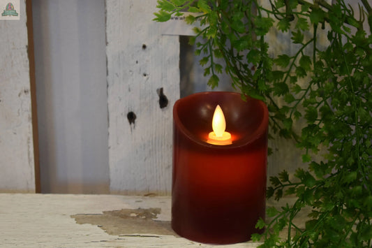 Deep Red Timered Moving Flame LED Candle 3x4in Wholesale Home Decor