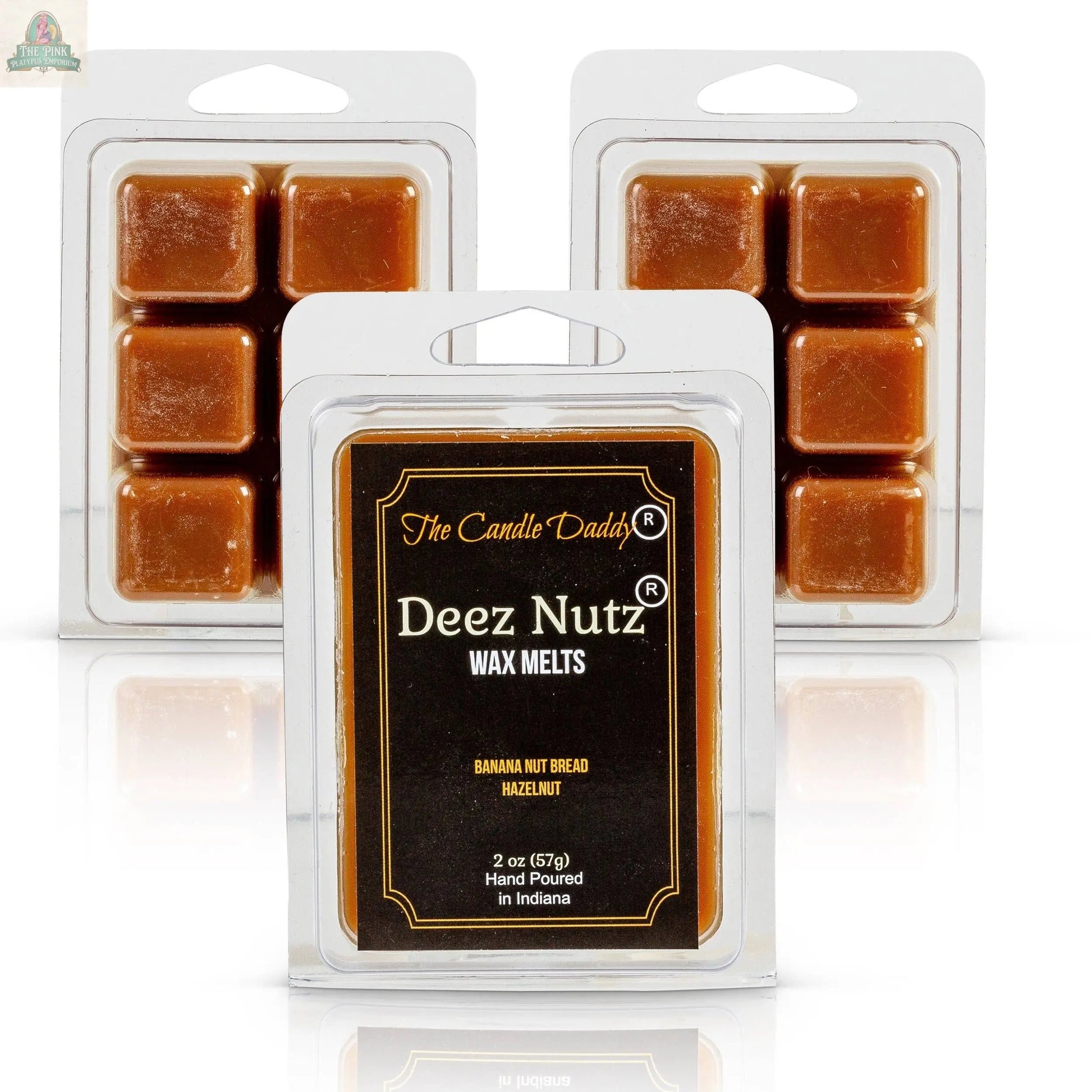 One pack of Deez Nutz Wax Melts - Banana Nut Bread, featuring a delightful banana nut bread scent, comes in a clear clamshell container—ideal for your wax warmer.