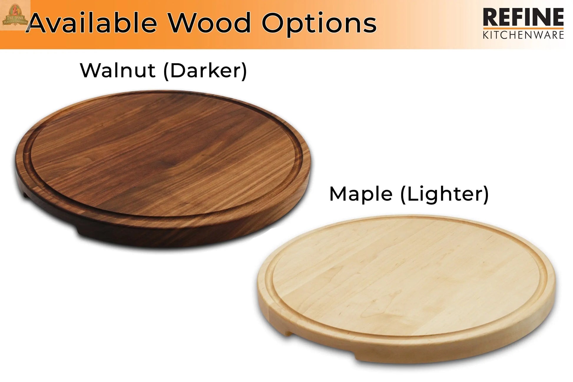 Extra Large Round Wood Cutting Board with Feet, Pocket Handles and Juice Groove, 18”x1.25 Inches Thick, Gift For Mom, 100% USA Made Pink Platypus Emporium