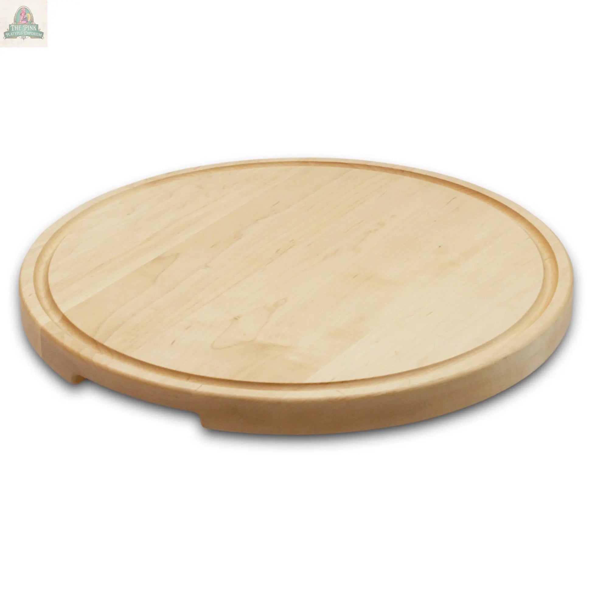 Extra Large Round Wood Cutting Board with Feet, Pocket Handles and Juice Groove, 18”x1.25 Inches Thick, Gift For Mom, 100% USA Made Pink Platypus Emporium
