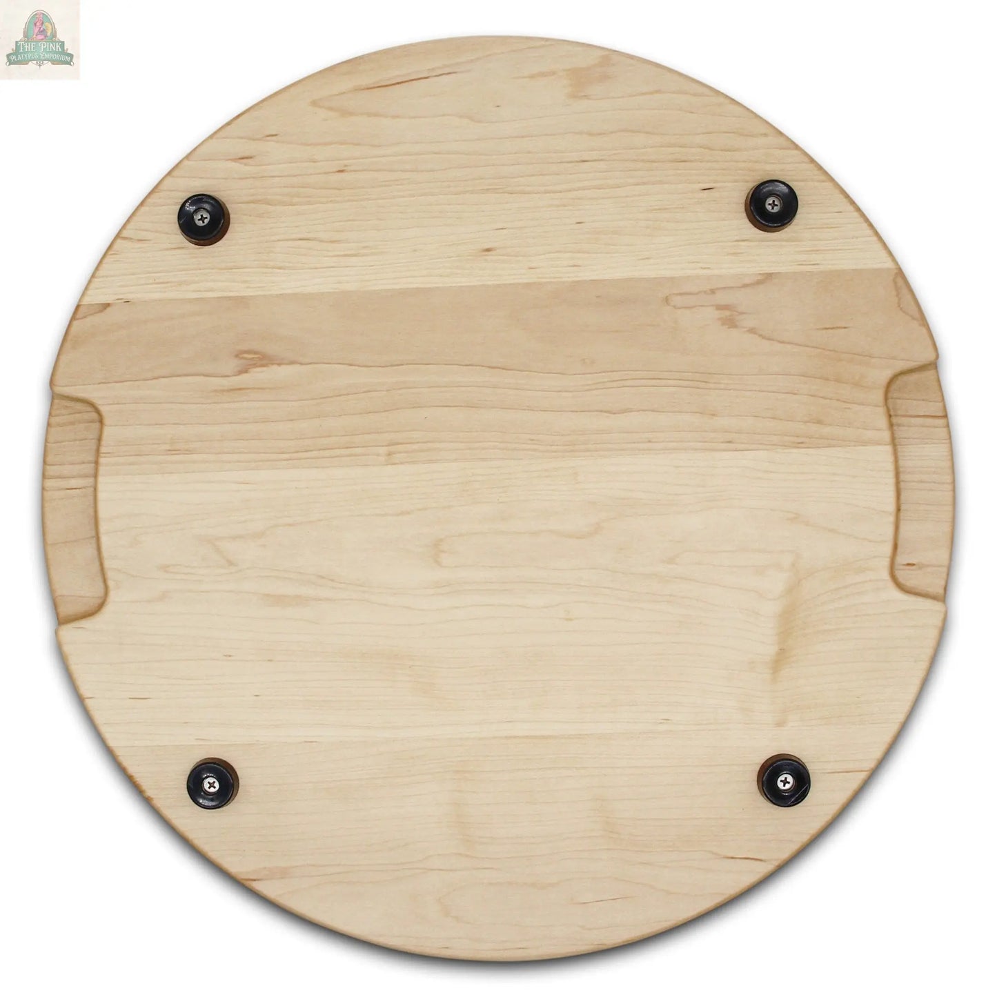 Extra Large Round Wood Cutting Board with Feet, Pocket Handles and Juice Groove, 18”x1.25 Inches Thick, Gift For Mom, 100% USA Made Pink Platypus Emporium