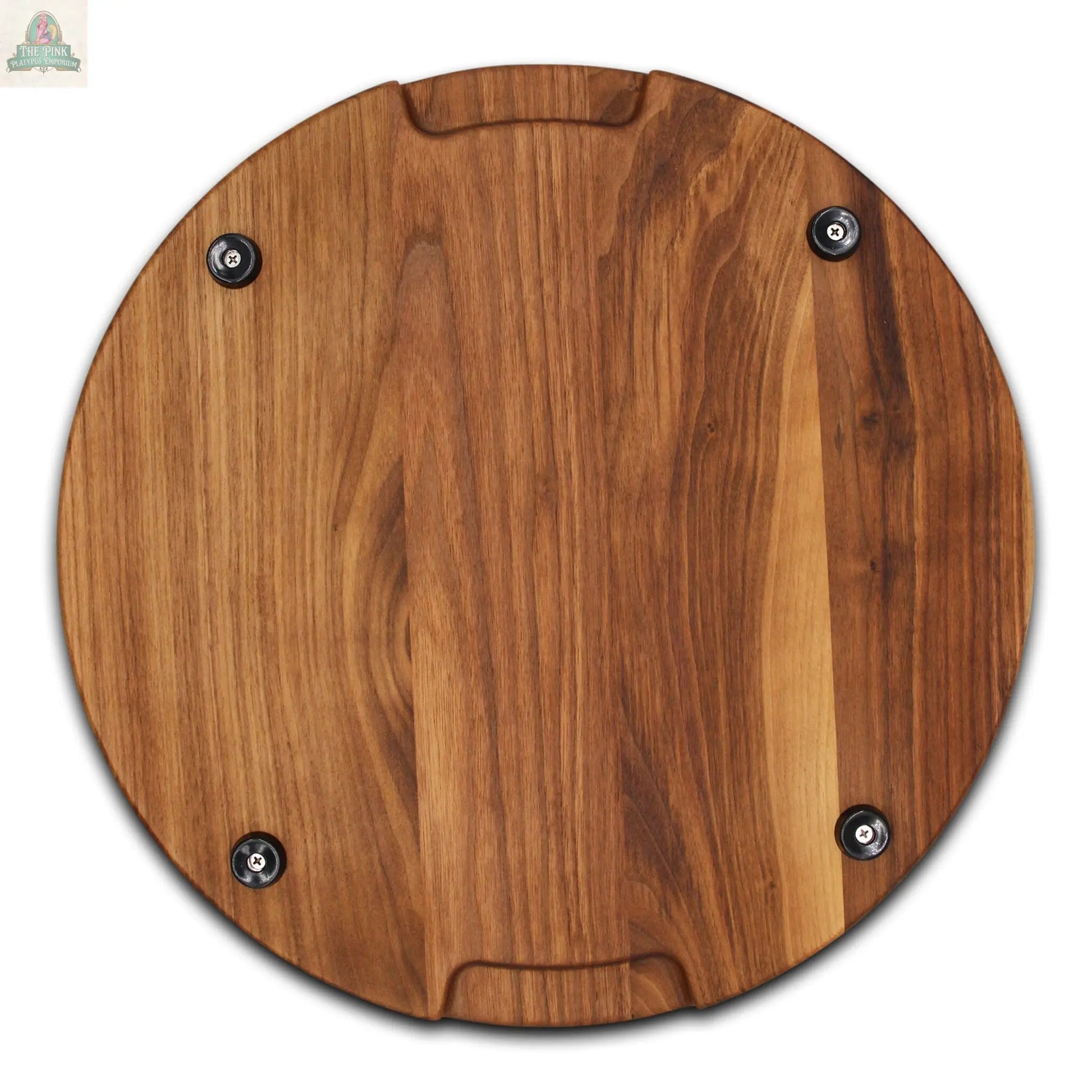 Extra Large Round Wood Cutting Board with Feet, Pocket Handles and Juice Groove, 18”x1.25 Inches Thick, Gift For Mom, 100% USA Made Pink Platypus Emporium