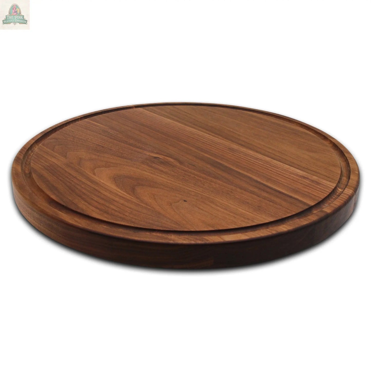 Extra Large Round Wood Cutting Board with Feet, Pocket Handles and Juice Groove, 18”x1.25 Inches Thick, Gift For Mom, 100% USA Made Pink Platypus Emporium