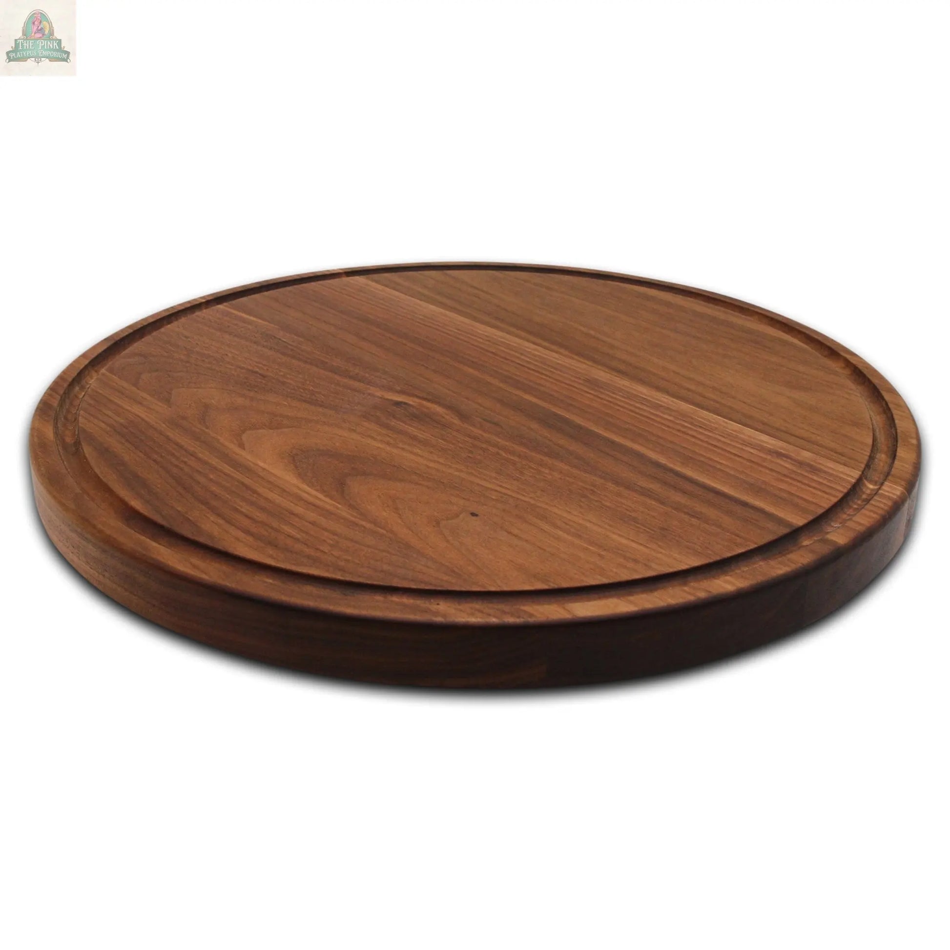 Extra Large Round Wood Cutting Board with Feet, Pocket Handles and Juice Groove, 18”x1.25 Inches Thick, Gift For Mom, 100% USA Made Pink Platypus Emporium