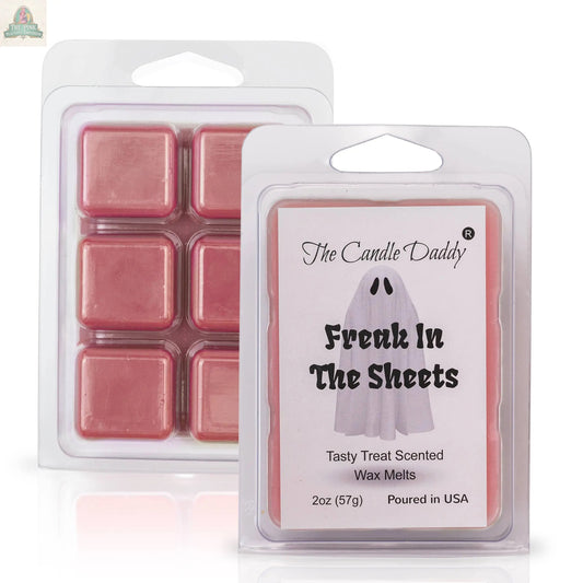 Two packs of pink wax melts: FUNNY FALL HALLOWEEN - FREAK IN THE SHEETS - TREAT WAX MELT, scented Tasty Treat, 2oz (57g), poured in the USA with a ghost design—perfect for aromatherapy.