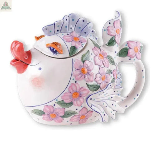 Flower Fish Teapot - Pink Blue Sky Clayworks