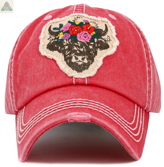 Fluffy Floral Cow Vintage Ballcap: HPK KBETHOS
