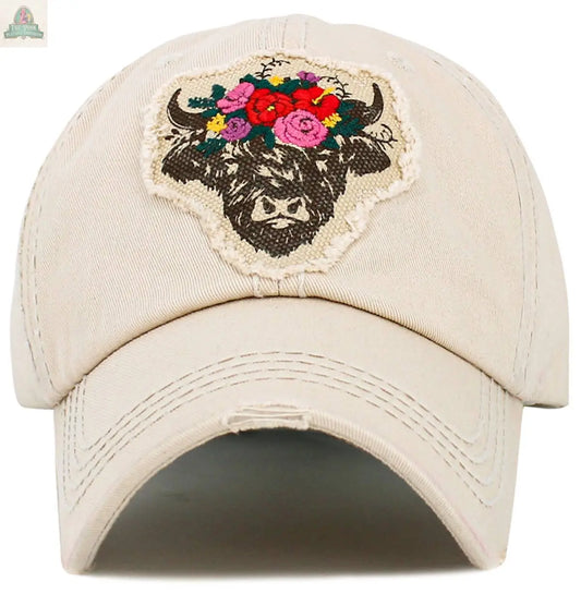 Fluffy Floral Cow Vintage Ballcap: STN KBETHOS
