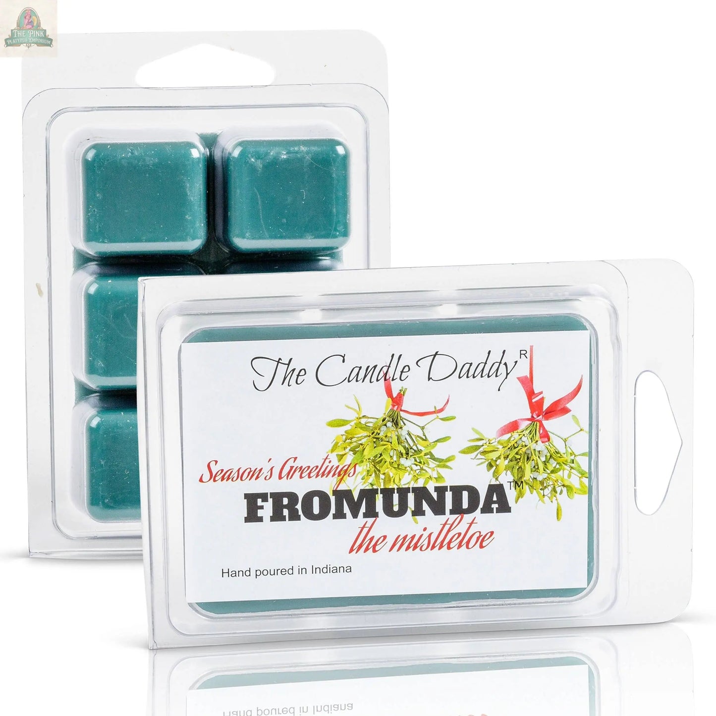A pack of Fromunda The Mistletoe - Funny Christmas Under the Mistletoe wax melts, with holiday-themed graphics and a white plastic container—perfect for anyone who loves humorous Christmas scents.