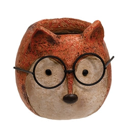 stone fox-shaped planter with glasses on a white background