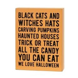 Black Cat & Witch Hat Halloween Box Sign with Pumpkin Easel – 2 Piece Set