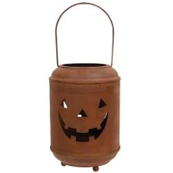 Brown Halloween lantern with a jack-o'-lantern face on a white background