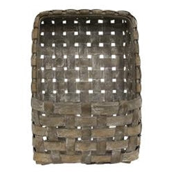 Woven basket with a grid pattern on a white background
