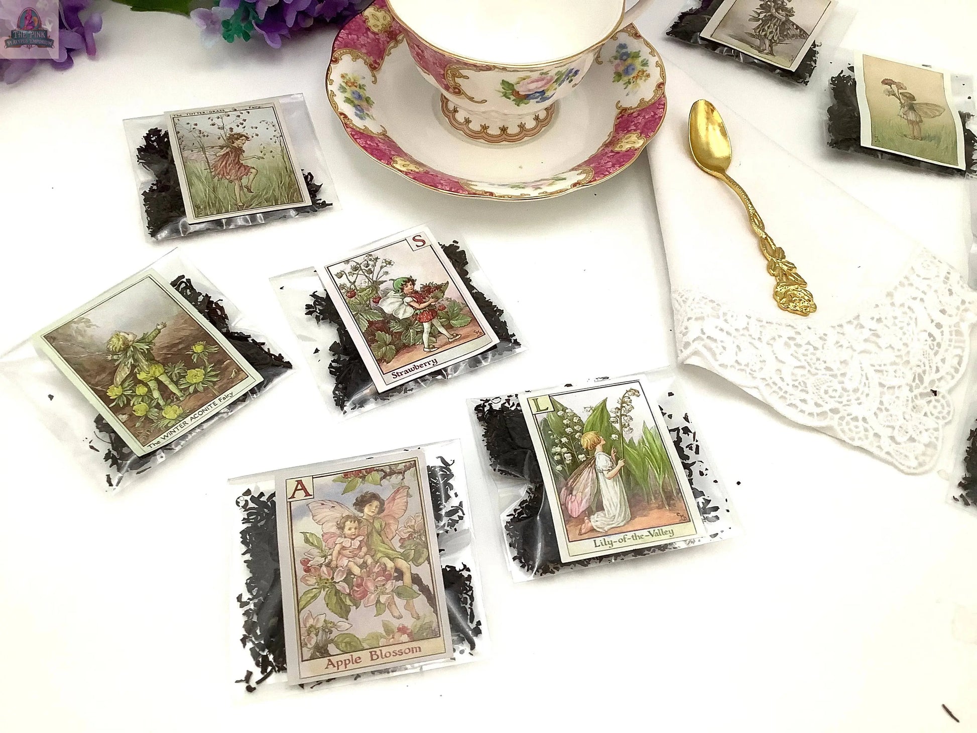 Garden Fairies. Assortment of Loose Tea packets party favors Pink Platypus Emporium