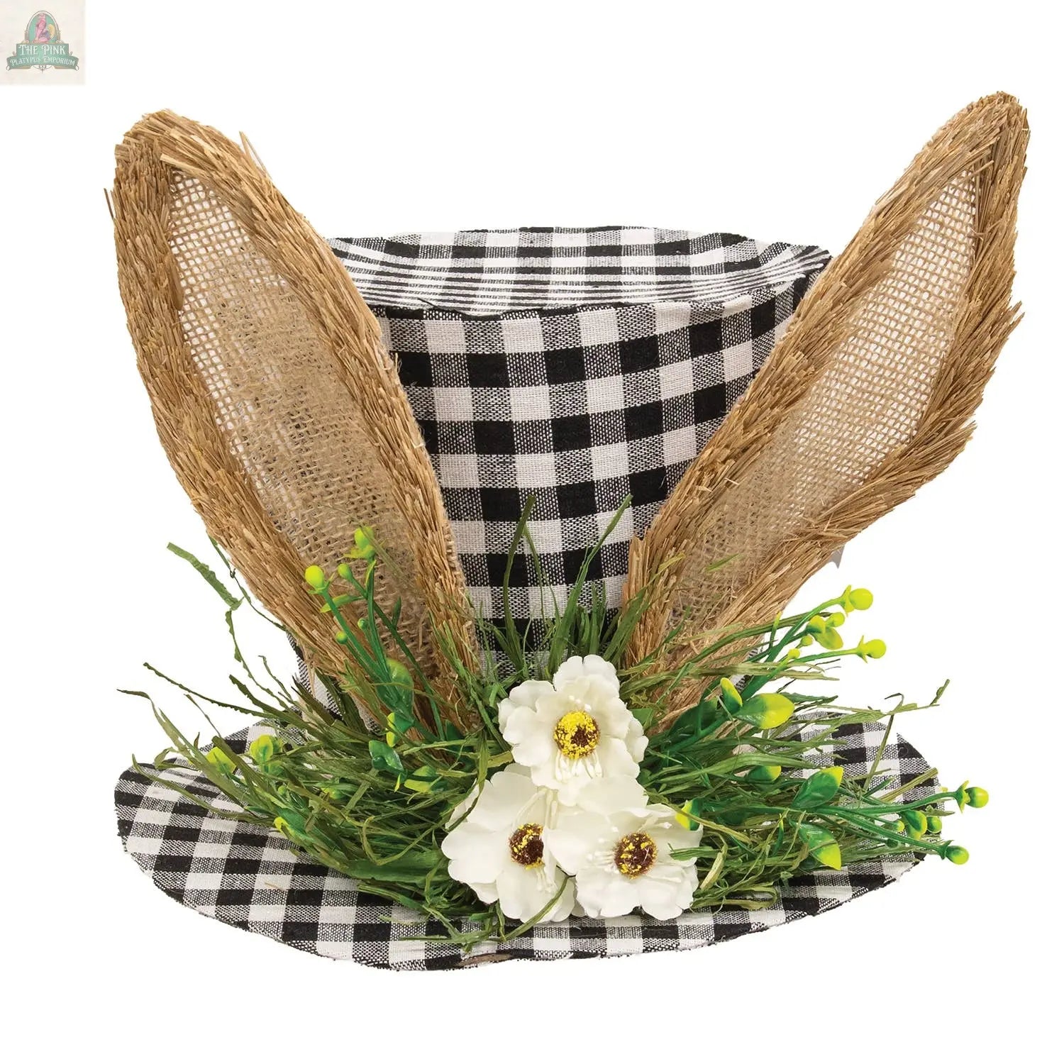 Gingham Bunny Fabric Top Hat w/Floral Col House Designs
