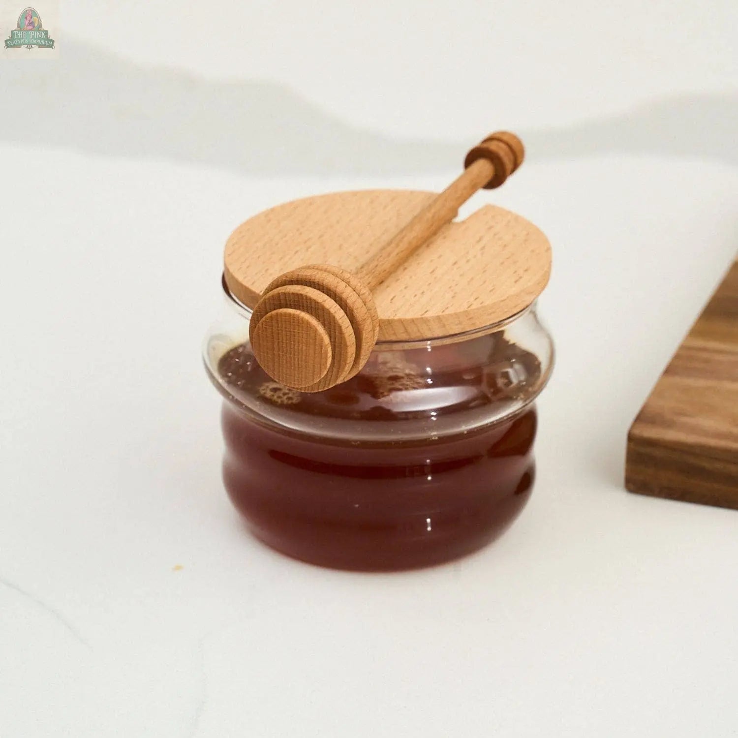 Glass Honey Jar & Dipper With Birch Wood Lid | 250 ml Sophistiplate