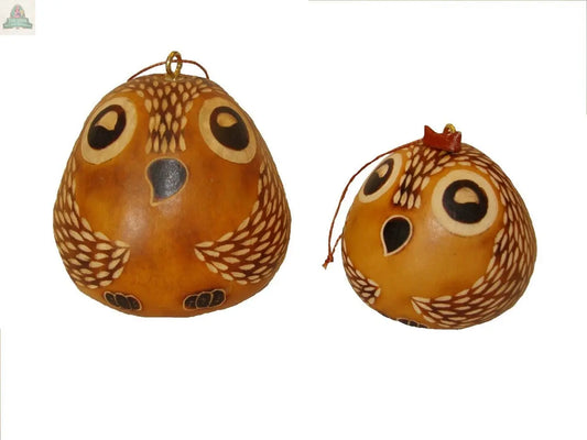 Gourd Night Owl Wide Eyed with Feathers Hand Carved Peru Pink Platypus Emporium