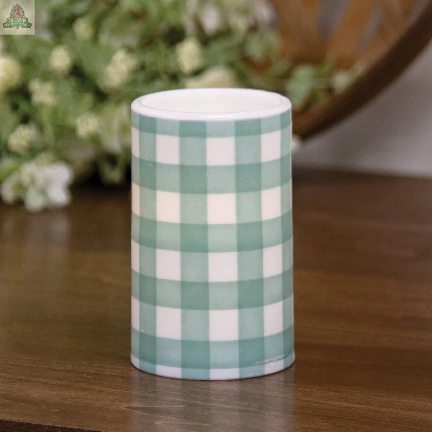 Green Gingham Check Timer Pillar, 3"x5" Col House Designs